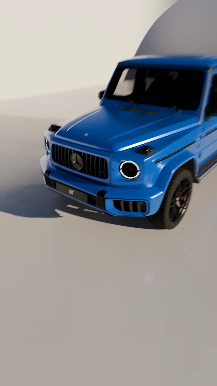 Front three-quarter view of a blue Mercedes-AMG G 63.